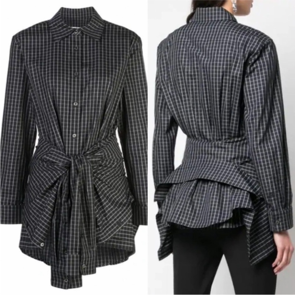 Alexander Wang UNIQUE LAYERED TIE-FRONT CHECKED POPLIN SHIRT - Picture 2 of 7